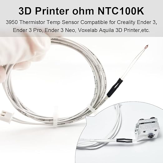 4Pcs Ender 3 Thermistor 1m/39.4Inches, 3D Printer ohm NTC 100K 3950 Thermistor Temp Sensor Compatible for Creality Ender 3/Ender 3 Pro/Ender 3 Neo/Ender 5/Voxelab Aquila, 2Pin XH2.54,