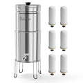 Culligan MaxClear 3 Gallon Gravity Water Filter System, Polished Stainless-Steel Countertop Water Filter NSF/ANSI Certified to Reduce Microplastics, Lead & Total PFAS, with 6 Ceramic Filters