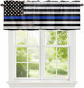 American Flag Valances for Windows, Blue Line Star Black White Stripes Wood Grain Kitchen Valance Light Filtering Rod Pocket Short Curtains for Kitchen Bathroom, 1 Panel, 42"x18"