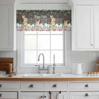 Easter Sheer Valances for Windows 42"x12", Light Filtering Kitchen Curtains Valance, Spring Watercolor Bunny Eggs Flower Leaf Wood Grain Rod Pocket Chiffon Curtains for Living Room Bedroom Cafe