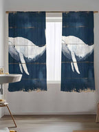 Sheer Curtains 63 Inch Length, Ocean Whale Blue Semi Sheer Curtains Light Filtering Window Treatment, Watercolor Coastal Vintage Wood Grain Privacy Voile Drapes for Living Room Bedroom 52x63 Inch