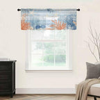 Ocean Corals Sheer Valance Curtains, Summer Beach Coral Sea Stars Blue Wood Grain Light Filtering Kitchen Valances Rod Pocket Voile Curtain Window Treatment for Bedroom/Living Room/Basement 42Wx12L