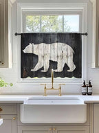 Sheer Curtains 54 Inch Length, White Brown Bear Semi Sheer Curtains Light Filtering Window Treatment, Rustic Counrty Vintage Wood Grain Privacy Voile Drapes for Living Room Bedroom 52x54 Inch