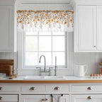 Spring Summer Flowers Sheer Valance Curtains, Vintage Watercolor Orange Floral Leaf Plant Light Filtering Kitchen Valances Rod Pocket Voile Curtain Treatment for Bedroom/Living Room/Basement 42Wx18L
