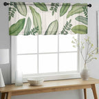 Summer Palm Leaf Sheer Valance Curtains, Green Tropical Plants Nature Leaves Linen Light Filtering Kitchen Valances Rod Pocket Voile Curtain Window Treatment for Bedroom/Living Room/Basement 54Wx18L