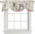 Farmhouse Spring Tie Up Valance Curtains for Windows, Kitchen Curtains Window Shades, Retro Bicycles Flowers Vines Butterfly Light Filtering Roman Curtain Valances for Bedroom/Bathroom/Cafe 60"x18"