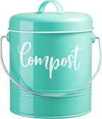 Teal Compost Bin - 1.3 Gallon Countertop Compost Bin with Lid - Rust Proof Compost Bucket - Teal Kitchen Decor