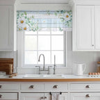 Daisy Eucalyptus Leaves Sheer Valance Curtains, Blue Wood Grain Spring Countryside Light Filtering Kitchen Valances Rod Pocket Voile Curtain Window Treatment for Bedroom/Living Room/Basement 54Wx18L