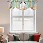 Easter Tie Up Valance Curtains for Windows, Kitchen Curtains Window Shades, Spring Colorful Bunny Eggs Flower Wood Grain Light Filtering Roman Curtain Valances for Bedroom/Bathroom/Cafe 42"x12"