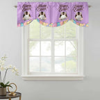 Purple Easter Tie Up Valance Curtains for Windows, Kitchen Curtains Window Shades, Spring Cartoon Bunny Colorful Eggs Wood Grain Light Filtering Curtain Valances for Bedroom/Bathroom/Cafe 42"x18"