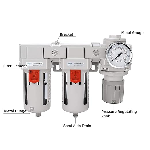 NANPU 3/8" NPT Air Drying System - Double Air Filters, Air Pressure Regulator Combo - Semi-Auto Drain, Poly Bowl