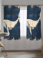 Sheer Curtains 63 Inch Length, Ocean Whale Blue Semi Sheer Curtains Light Filtering Window Treatment, Summer Coastal Vintage Wood Grain Privacy Voile Drapes for Living Room Bedroom 52x63 Inch