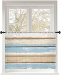 Sheer Curtains 54 Inch Length, Vintage Geometric Blue Semi Sheer Curtains Light Filtering Window Treatment, Abstract Country Shabby Wood Grain Privacy Voile Drapes for Living Room Bedroom 52x54 Inch