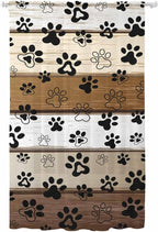 Sheer Curtains 108 Inches Long, Brown Beige Farmhouse Semi Sheer Curtains Light Filtering Window Treatment, Black Dog Paw Vintage Wooden Privacy Voile Drapes for Living Room Bedroom 52x108 Inch