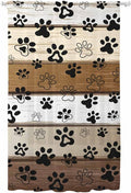 Sheer Curtains 96 Inches Long, Brown Beige Farmhouse Semi Sheer Curtains Light Filtering Window Treatment, Black Dog Paw Vintage Wooden Privacy Voile Drapes for Living Room Bedroom 52x96 Inch
