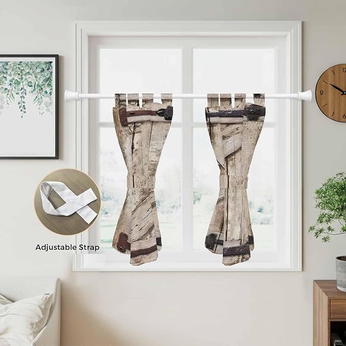 Farmhouse Wood Grain Bedroom Curtains 63 Inch Length, Window Curtains Tab Top, Vintage Country Barn Gate Brown Light Filtering Window Treatments Drapes 42"x63" 2 Panel