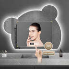 LTSRLL LED Vanity Mirror Cute Bear Decorative Mirror for Bathroom & Dressing Tabler Backlight Wall Mirror with 3 Color Dimmable Light Demister Pad Human Body Sensor Switch(Cut Down,60cmx75cm)
