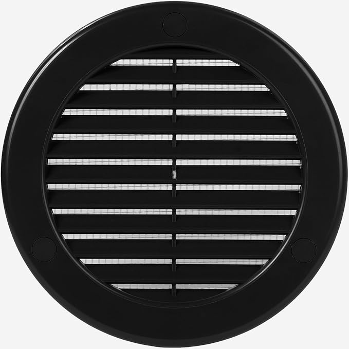 Vent Systems 4" Inch (Opening Dimensions) - Pack of 5 - Black Soffit Vent Cover - Plastic Round Air Vent Grille - Built-in Mesh Screen - HVAC Register Louver for Bathroom, Home, Kitchen