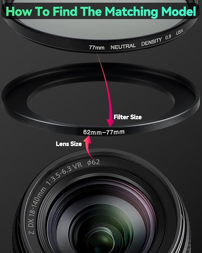 52-58mm Metal Step-Up/Down Ring Adapter Compatible with Mirrorless Cameras DSLR Lens, UV CPL ND Filter Thread Converter, Black