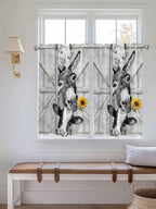 Grey Farmhouse Kitchen Curtains 54 Inches Length, Vintage Sunflowers Animals Printed Window Treatment Curtain Drapes, Decorative Window Curtains for Bedroom Cafe, 52"x54", 2 Panels