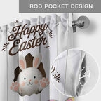 Grey Easter Curtain Valances for Windows, Kitchen Valance Window Treatment, Spring Cartoon Bunny Colorful Eggs Wood Grain Light Filtering Block Curtains for Bathroom/Bedroom/Living Room 60'' x 18''