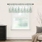 Eucalyptus Leaves Daisy Sheer Valance Curtains, Summer Farmhouses Flower Light Filtering Kitchen Valances Rod Pocket Voile Curtain Window Treatment for Bedroom/Living Room/Basement 54Wx18L