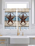 Vintage Western Star on Wood Grain Window Valance Curtains, Retro Wooden Texture Light Filtering Kitchen Valance with 3-inch Rod Pocket for Living Room Bathroom Bedroom,2 Panel,42x54In