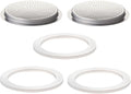 2Pcs Filter with 3Pcs Silicone Gasket Seals for 2 Cup Stovetop Espresso Coffee Maker Replacement Parts for Big Tummy and Straight Stainless Steel Moka Pot