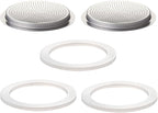 2Pcs Filter with 3Pcs Silicone Gasket Seals for 2 Cup Stovetop Espresso Coffee Maker Replacement Parts for Big Tummy and Straight Stainless Steel Moka Pot