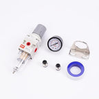 RIH 1/4" NPT Compressed Air Filter Regulator Combo Piggyback, 5 Micron Brass Element, Poly Bowl, Semi-Auto Drain, Metal Bracket, 0-150 psi Gauge Air Tool Compressor Filter with Gauge (1/4" NPT)