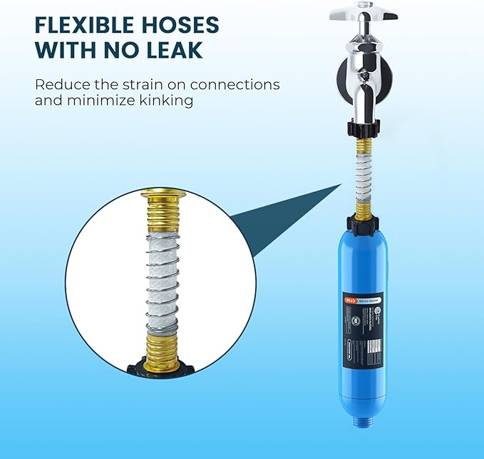 CRYSTALA RV/Camper Water Filter, Inline Water Filter Effectively Reduces Bad Taste, Odors, Chlorine and Sediment for RVs and Marines, 2 Pack Filter with 1 Flexible Hose Protector