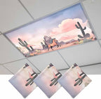 Fluorescent Light Covers for Drop Ceiling Watercolor Running Horse Cactus Magnetic Light Filters, Desert Hill Ombre Sky Ceiling Shade Filters for Home Classroom Office,2x4 ft,3Packs