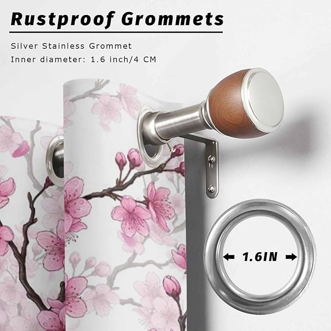 Cherry Flowers Outdoor Curtains for Patio Spring Flower Vintage Watercolor Waterproof Outside Curtains with Grommet Top Weatherproof Curtain for Cabana Pergola Gazebo, 1 Panel, 54" W x 108" L