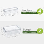 6 Pack Fridge Organizer, Stackable Refrigerator Organizer Bins with Lids, BPA-Free Fridge Organizers and Storage Containers for Fruit, Vegetable, Food, Drinks, Cereals, Clear