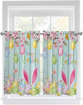 Happy Easter Kitchen Curtains 54 Inches Length, Spring Bunny Eggs Flower Teal Wood Grain Window Treatment Curtain Drapes, Thermal Insulated Drapes for Basement Hotel RV, 42"x54", 2 Panels