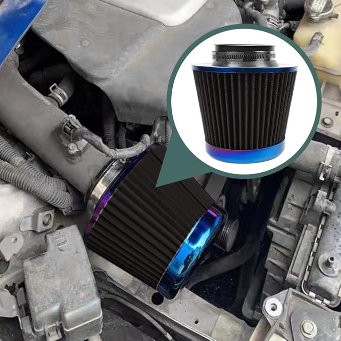 Cold Air Intake Filter, High Performance, Washable Filter, Clamp-On Replacement Air Filter, Flange Diameter 3inch/76mm Black