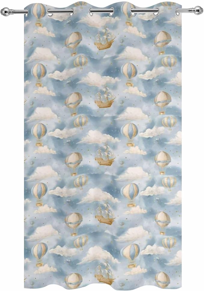 Hot Air Balloons Outdoor Curtains for Patio Fantasy Spaceship Cartoon Vintage Waterproof Outside Curtains with Grommet Top Weatherproof Curtain for Cabana Pergola Gazebo, 1 Panel, 54" W x 84" L