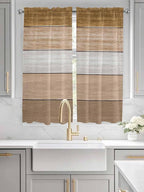 Retro Farm Wood Board Window Valance Curtains, Brown Graduality Striped Light Filtering Kitchen Valance with 3-inch Rod Pocket for Living Room Bathroom Bedroom,2 Panel,52x72In