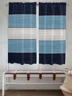 Vintage Country Woodcuts Window Valance Curtains, Blue Gradient Striped Light Filtering Kitchen Valance with 3-inch Rod Pocket for Living Room Bathroom Bedroom,2 Panel,52x72In