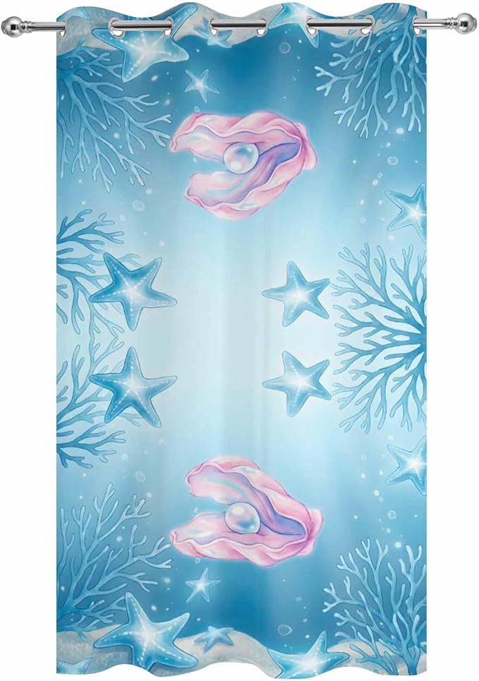Ocean Shell Outdoor Curtains for Patio Corals Starfish Summer Marine Waterproof Outside Curtains with Grommet Top Weatherproof Curtain for Cabana Pergola Gazebo, 1 Panel, 54" W x 95" L