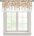Spring Summer Flowers Sheer Valance Curtains, Vintage Watercolor Orange Floral Leaf Plant Light Filtering Kitchen Valances Rod Pocket Voile Curtain Treatment for Bedroom/Living Room/Basement 42Wx18L