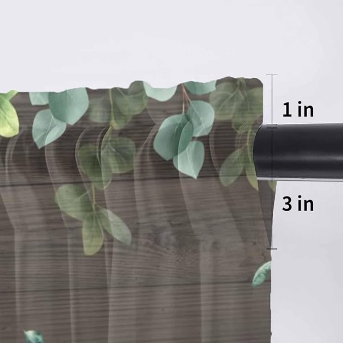 Easter Sheer Valances for Windows 54"x18", Light Filtering Kitchen Curtains Valance, Spring Watercolor Bunny Eggs Flower Leaf Wood Grain Rod Pocket Chiffon Curtains for Living Room Bedroom Cafe