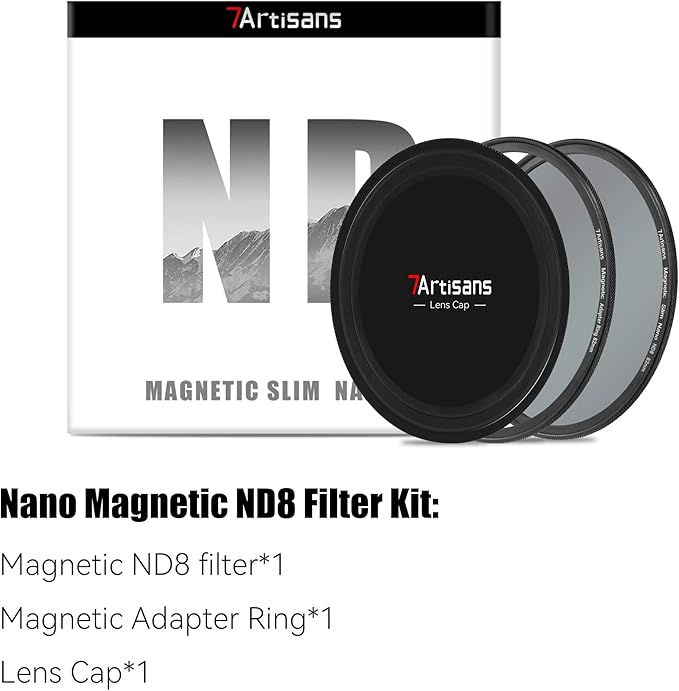 7artisans Nano Magnetic Filter UV Filter ND Light Reduction Filter/CPL Polarization Filter/GND Gradient Filter/Black Mist 1/4 Portrait Photography Filter Suitable for Lens(72mm ND8)