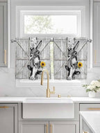 Grey Farmhouse Half Window Curtain 36 Inches Long, Vintage Sunflowers Animals Printed Window Treatment Curtain Drapes, Small Tier Curtains for Bathroom Over Sink, 27.5"x36", 2 Panels