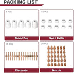 ARCCAPTAIN 60PCS PT31 Plasma Cutting Consumables Fit CUT-45 CUT-50 CT-312 MIG205MP with Plasma Cutter Torch PT-31 JG-40 LG-40