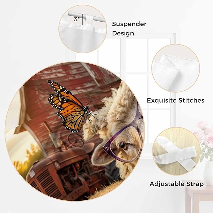 Farm Sheep Bedroom Curtains 72 Inch Length, Window Curtains Tab Top, Farmhouse Barn Funny Animals Butterfly Light Filtering Window Treatments Drapes 52"x72" 2 Panel