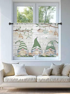 Sheer Curtains 45 Inch Length, Sage Green Gnomes Semi Sheer Curtains Light Filtering Window Treatment, Eucalypus Coastal Anchor Retro Wood Privacy Voile Drapes for Living Room Bedroom 52x45 Inch