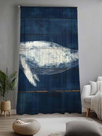 Sheer Curtains 108 Inches Long, Summer Whale Semi Sheer Curtains Light Filtering Window Treatment, Ocean Watercolor Wooden Grain Blue Privacy Voile Drapes for Living Room Bedroom 52x108 Inch