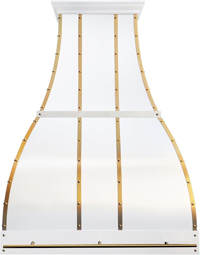 CHETTO C Stainless Steel Range Hood Cover with 4-Speed Vent Hood Insert Custom Handcrafted Metal Kitchen Fan with Towel Rack LED Light 36"W x24"D x51"H White Wall Mount
