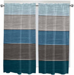 Retro Farm Blue Gray Wood Grain Window Valance Curtains, Rustic Wooden Plank Light Filtering Kitchen Valance with 3-inch Rod Pocket for Living Room Bathroom Bedroom,2 Panel,42x63In